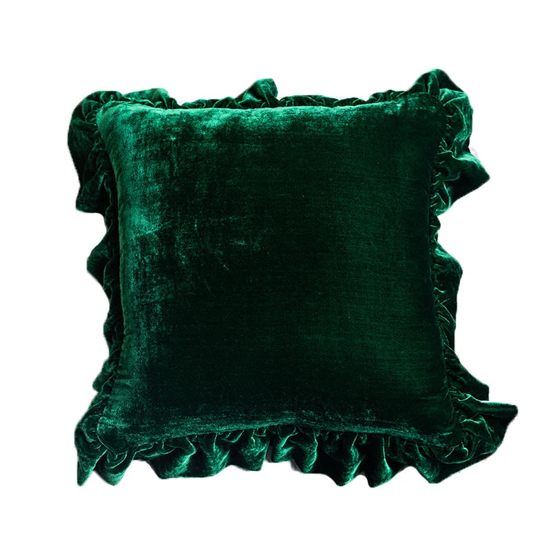 Medicci Home Ruffles Cushion Cover Pure Color Retro Emerald Green Couch Sofa Bedroom Living Room Decorative Throw Pillowcase