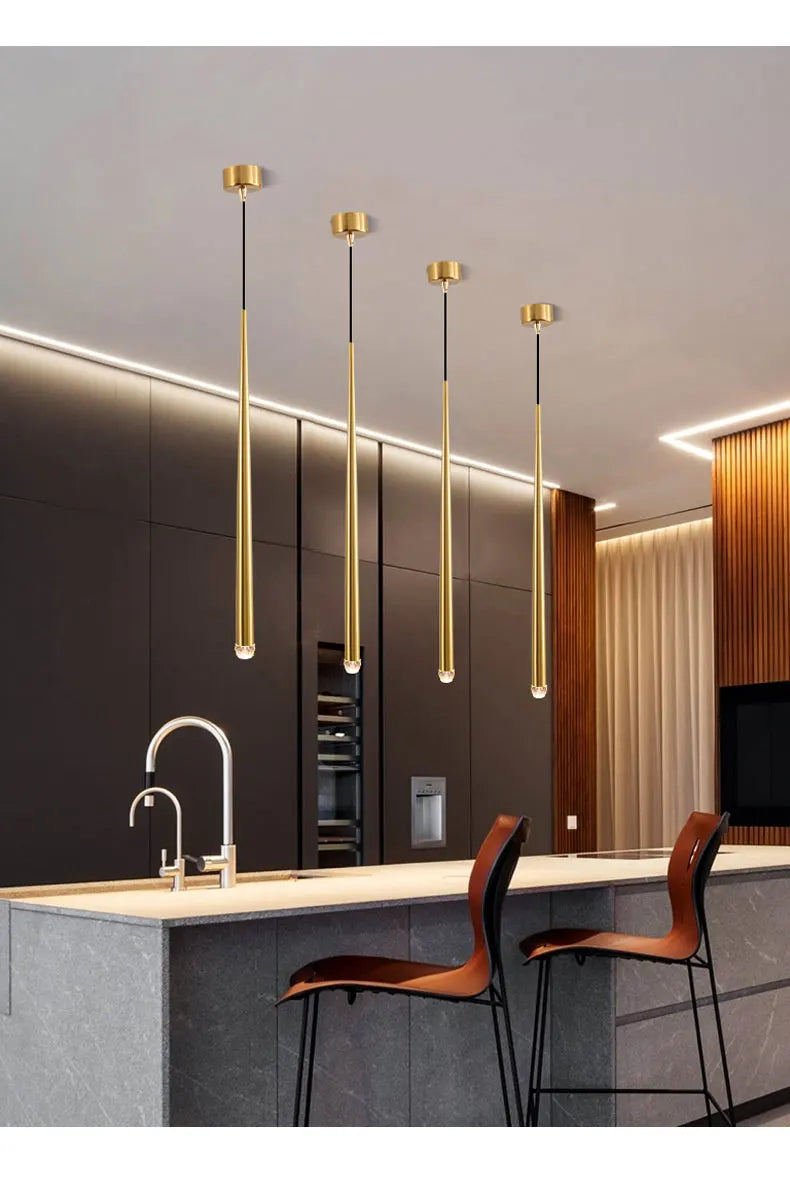 Pendant Light: Modern Linear Tube LED in Gold - Minimalist Bar Light