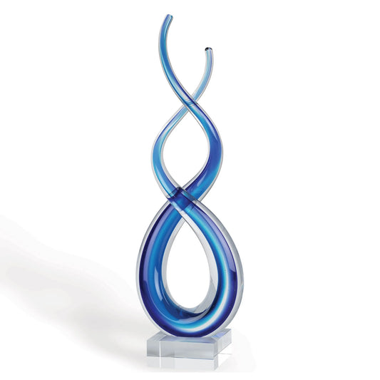 HMS 11\" Modern Abstract Clear and Blue Murano Glass Tabletop Sculpture