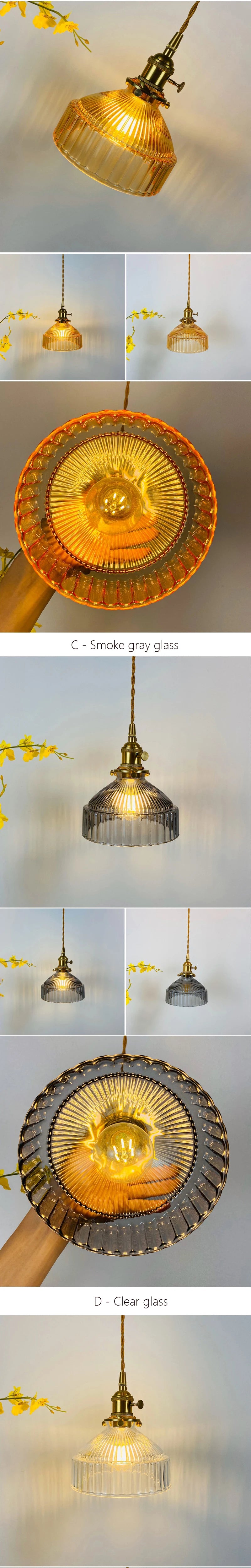 Japanese Glass Pendant Light - Modern Brass Hanging Lamp, E27