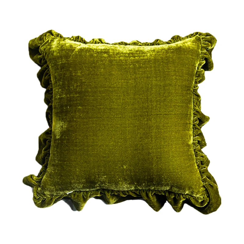 Medicci Home Ruffles Cushion Cover Pure Color Retro Emerald Green Couch Sofa Bedroom Living Room Decorative Throw Pillowcase