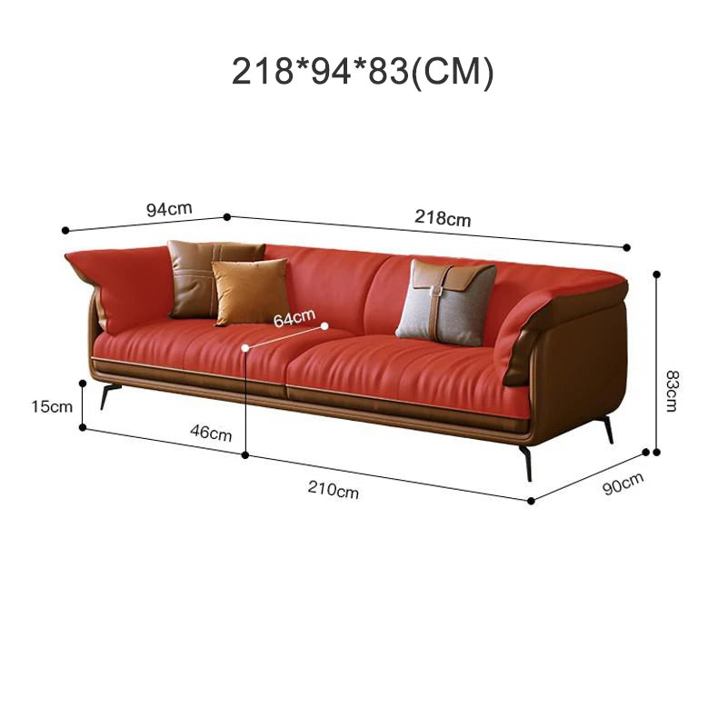 Curved Leather Sofa – Contemporary Upholstered Seating with Metal Legs