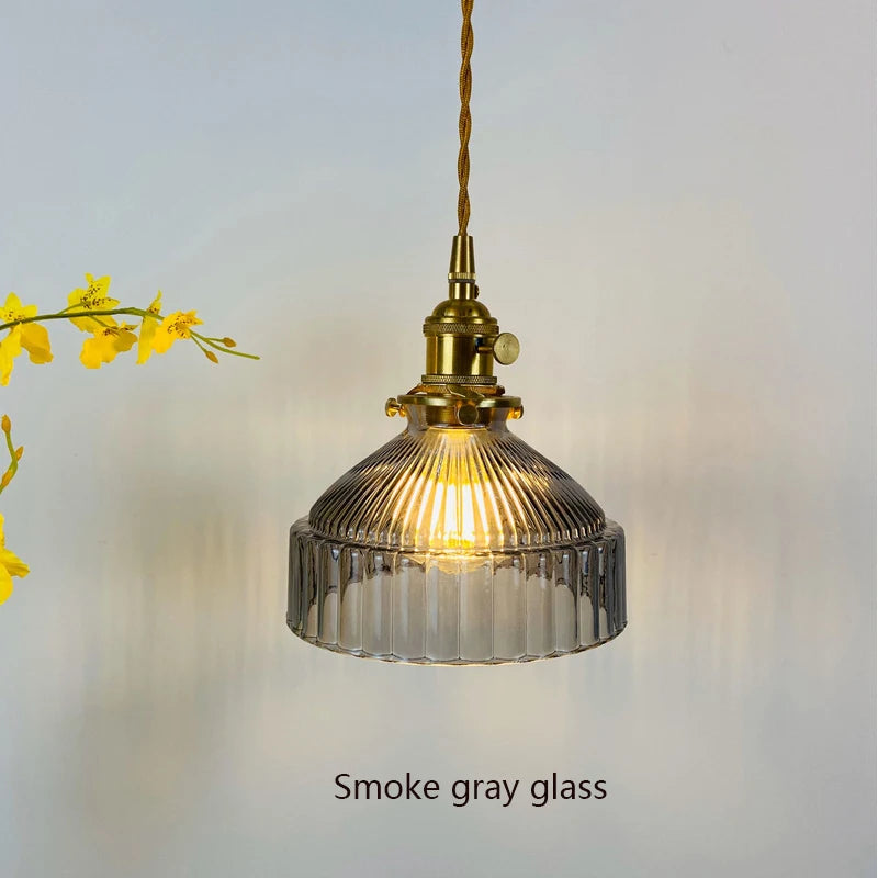 Japanese Glass Pendant Light - Modern Brass Hanging Lamp, E27