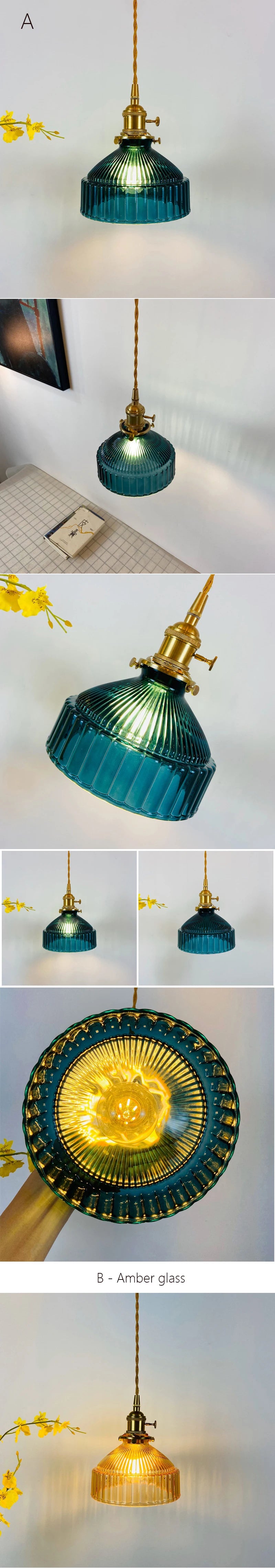 Japanese Glass Pendant Light - Modern Brass Hanging Lamp, E27