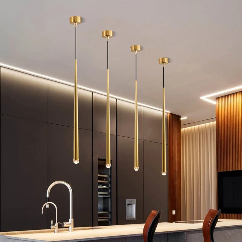 Pendant Light: Modern Linear Tube LED in Gold - Minimalist Bar Light