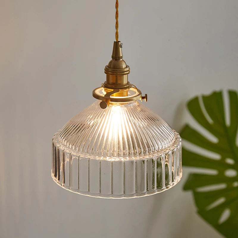 Japanese Glass Pendant Light - Modern Brass Hanging Lamp, E27