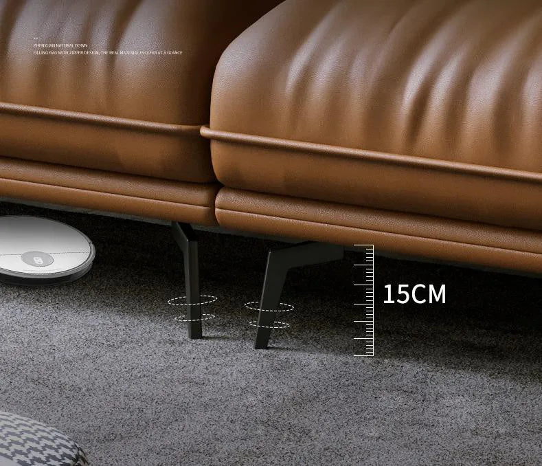 Curved Leather Sofa – Contemporary Upholstered Seating with Metal Legs