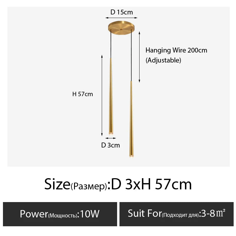 Pendant Light: Modern Linear Tube LED in Gold - Minimalist Bar Light