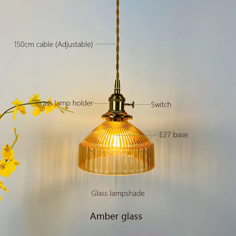 Japanese Glass Pendant Light - Modern Brass Hanging Lamp, E27