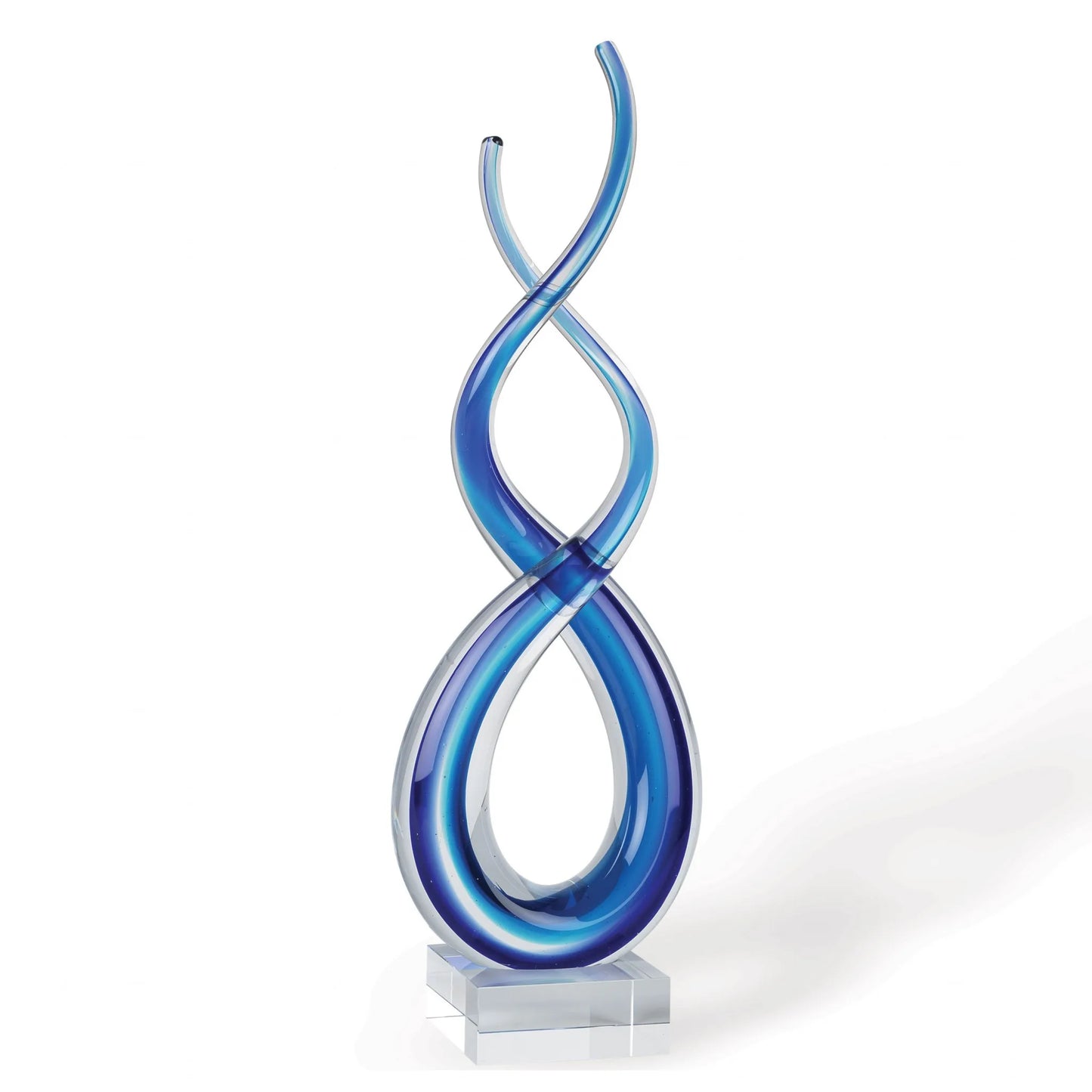 HMS 11\" Modern Abstract Clear and Blue Murano Glass Tabletop Sculpture