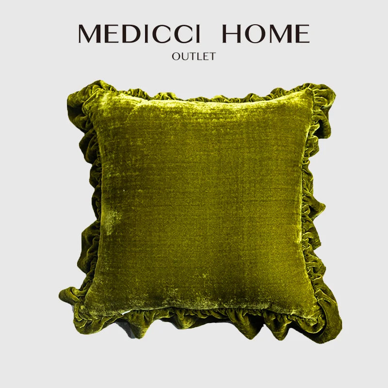 Medicci Home Ruffles Cushion Cover Pure Color Retro Emerald Green Couch Sofa Bedroom Living Room Decorative Throw Pillowcase