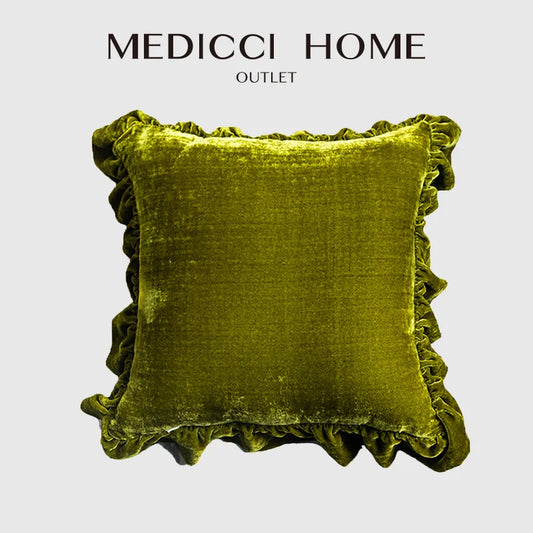 Medicci Home Ruffles Cushion Cover Pure Color Retro Emerald Green Couch Sofa Bedroom Living Room Decorative Throw Pillowcase