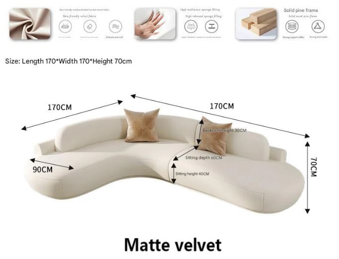 Curved Sectional Sofa - Organic Shape - Matte Velvet - Multiple Sizes