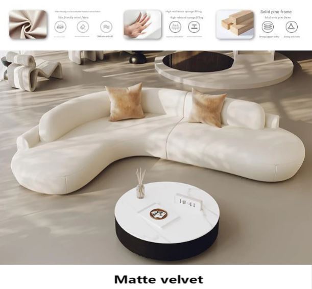 Curved Sectional Sofa - Organic Shape - Matte Velvet - Multiple Sizes