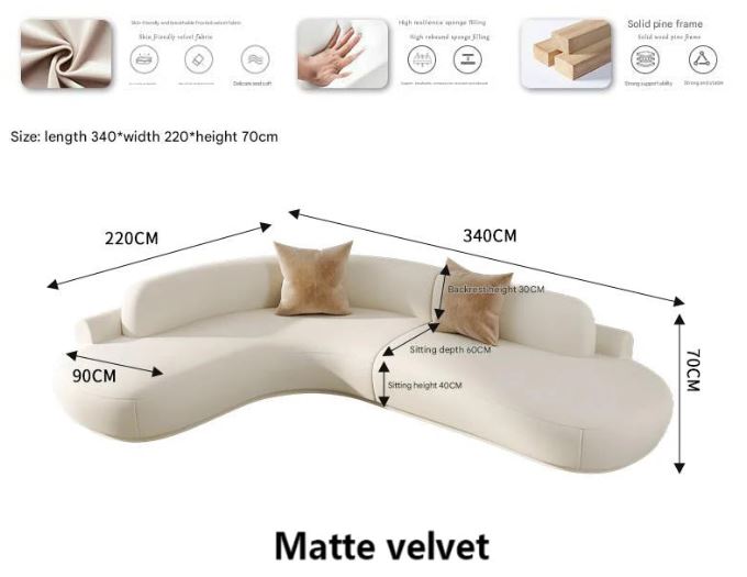 Curved Sectional Sofa - Organic Shape - Matte Velvet - Multiple Sizes