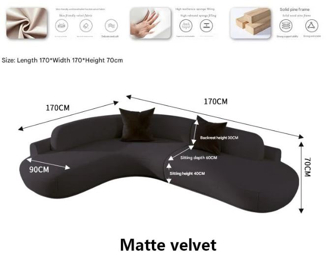 Curved Sectional Sofa - Organic Shape - Matte Velvet - Multiple Sizes