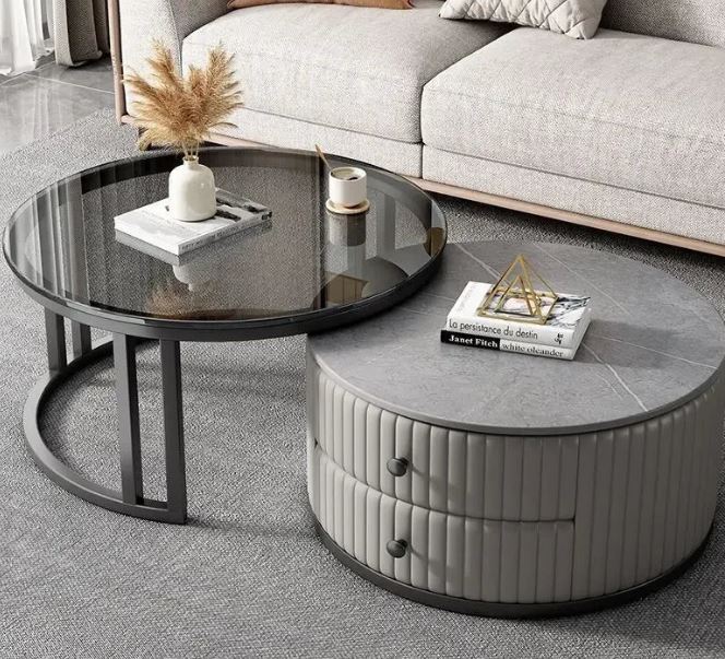 2-Piece Nesting Coffee Table Set - Modern Living Room Coffee Tables with Storage