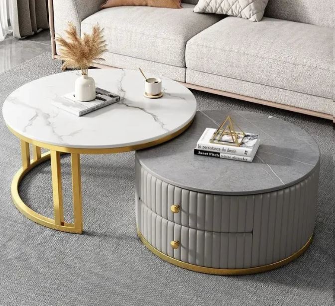 2-Piece Nesting Coffee Table Set - Modern Living Room Coffee Tables with Storage