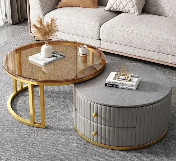 2-Piece Nesting Coffee Table Set - Modern Living Room Coffee Tables with Storage