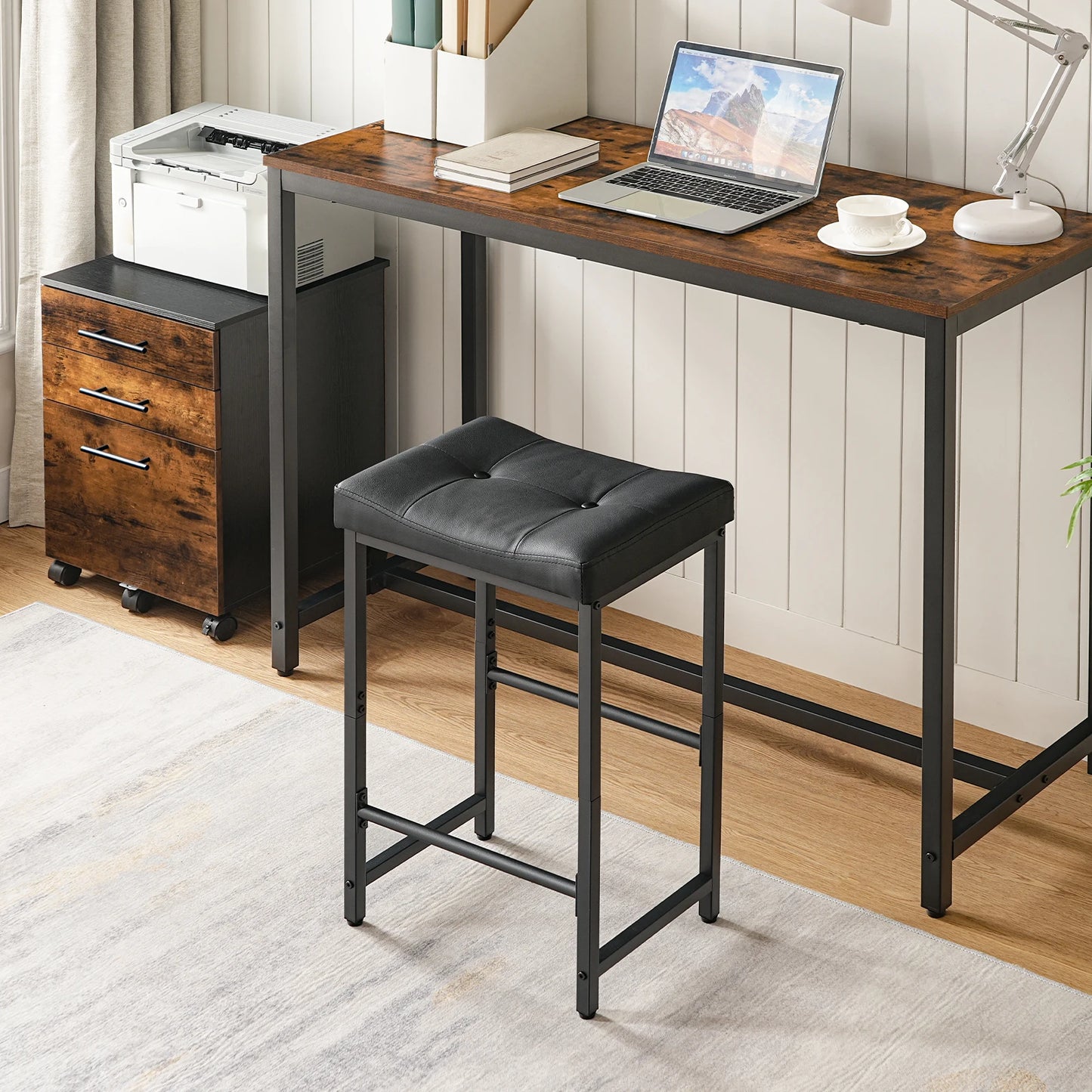 HOOBRO Bar Stools 25.4" Saddle Stools with PU Upholstery Counter Height Stools with Footrest Kitchen Breakfast Chairs for Cafe