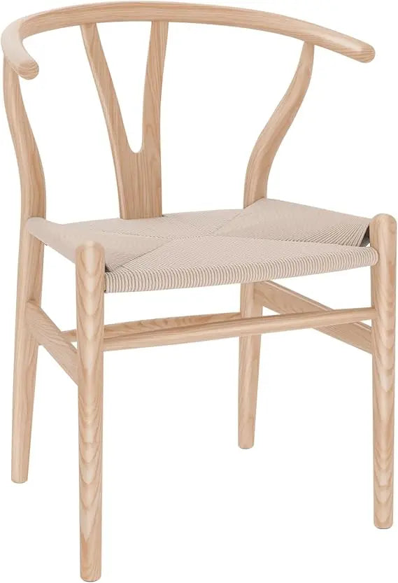 Wishbone Dining Chair Set of 2 - Solid Beech Wood with Woven Rope Seat