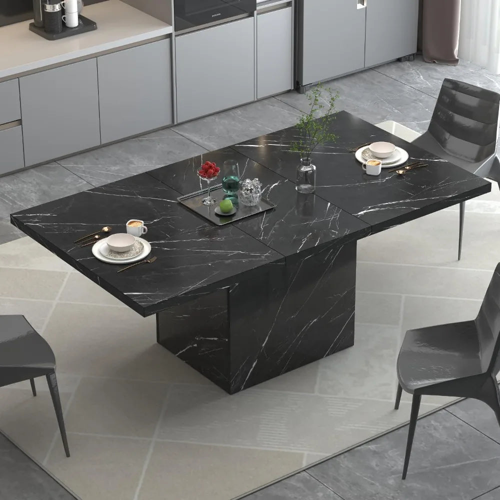 Modern 63 Rectangular Faux Marble Dining Table for 6, Suitable for Farmhouse Style Living Rooms