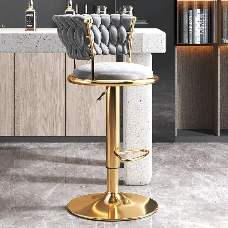 Black And Golds Bar Stool Beige High Kitchen Home Light Luxury Backrest Chair Iron Island Tabourets De Bar Dining Chairs Hocker