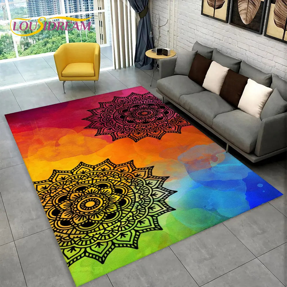 Bohemian Mandala Geometric Area Rug,Carpet Rug for Home, Living Room,Bedroom,Sofa,Doormat,Kitchen ,Kids Room-Non-slip Floor Mats