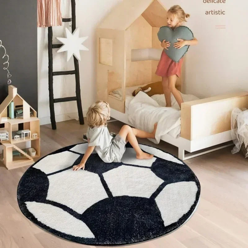 Sports Ball Round Rug - Football & Basketball Kids Room Carpet