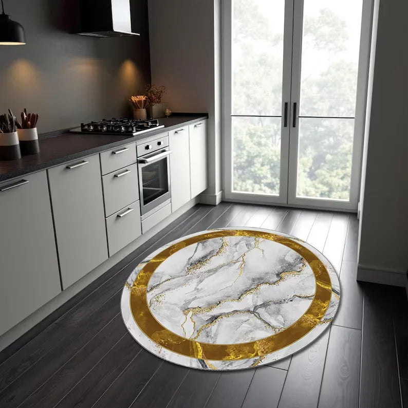 Gold Marble Round Rug, Gold Greek Round Rugs Modern Marble Rug Marble Door Mat Dining Room Rug Modern Washable Rug Trendy Rug