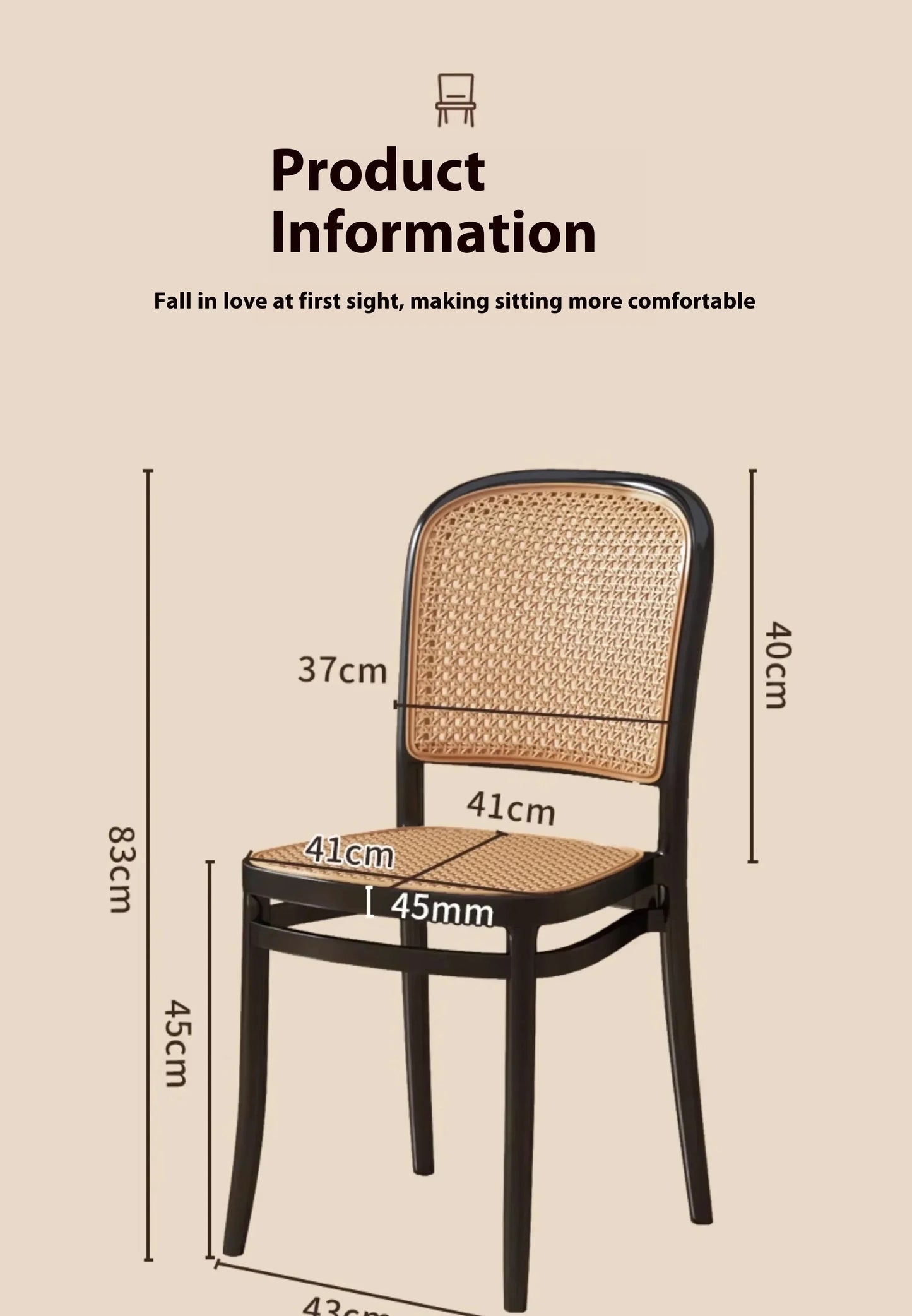 Black Rattan Dining Chair with Natural Cane Webbing and Cushion