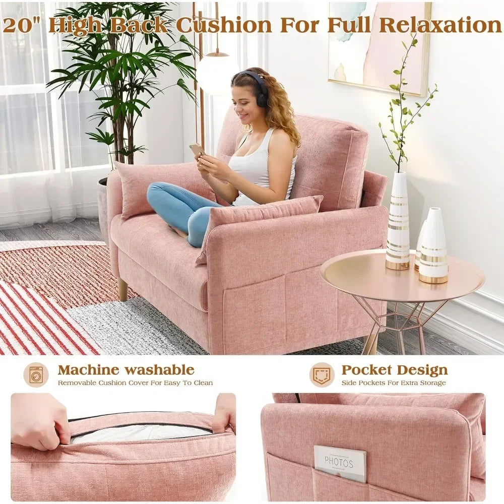 47” Small Couch for Living Room, Chenille Fabric Love Seat Comfy Sofa for Bedroom with Throw Pillow  Loveseat Sofa