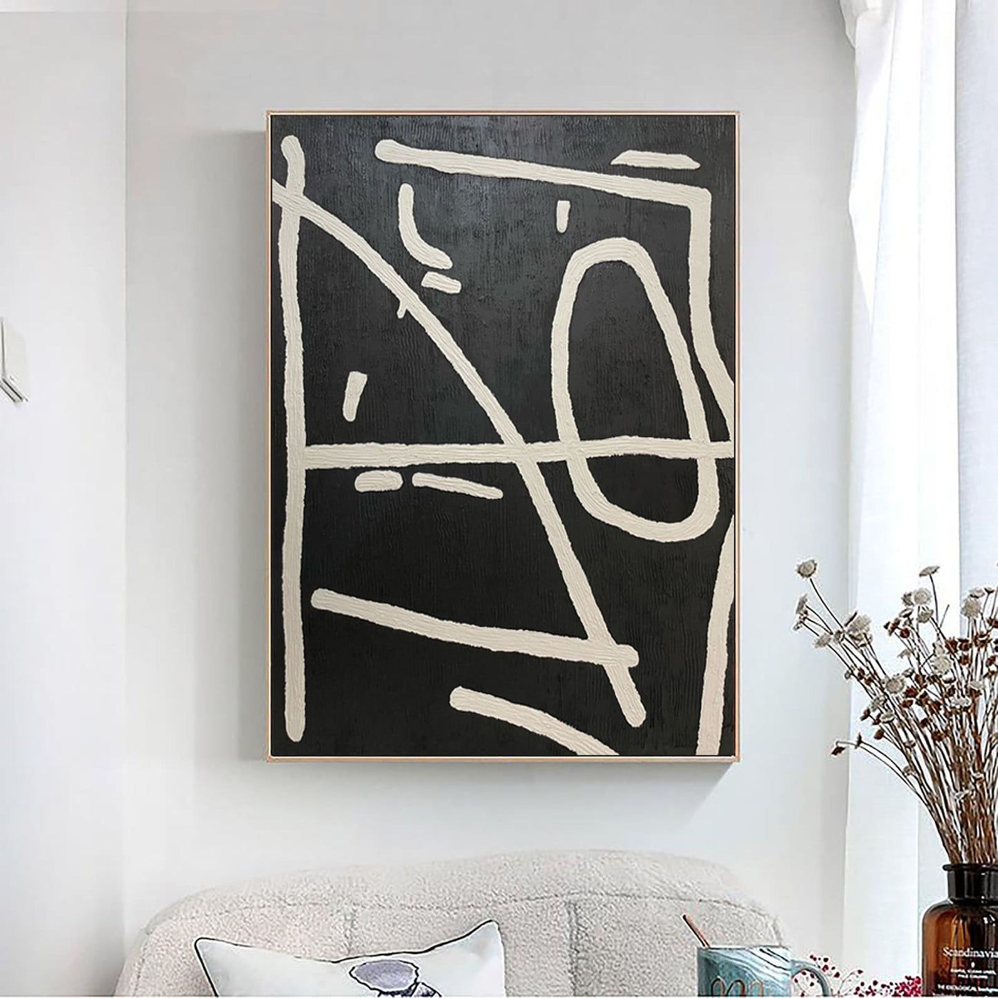 Beige Wabi Sabi Wall Art, Black And Beige Abstract Painting -Minimalist Canvas Large Neutral Rich Textured Living Room Decor