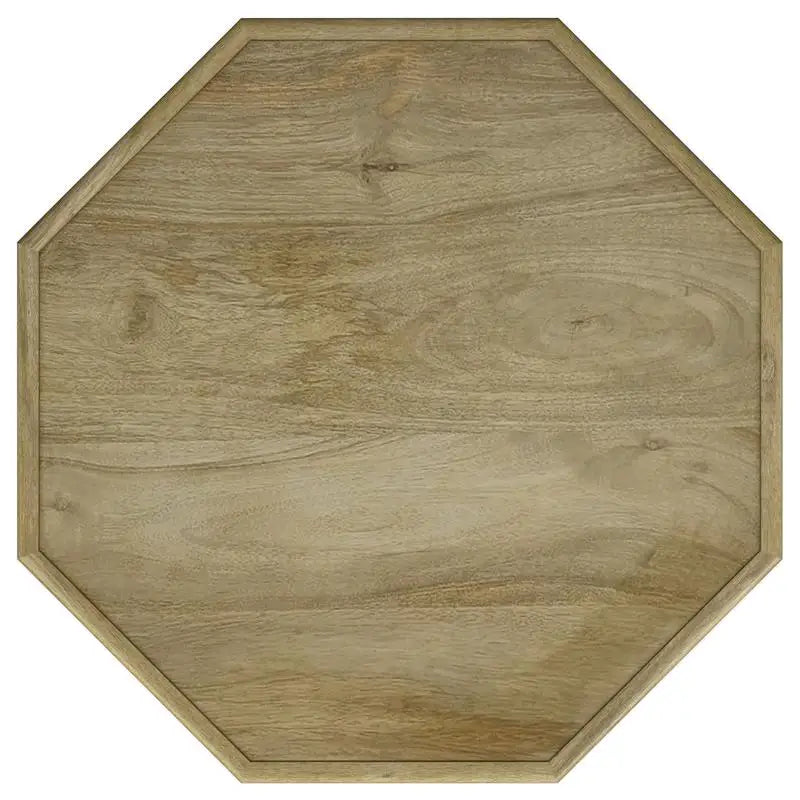 Octagonal Solid Mango Wood Side Table - Natural Brown Finish, Unique Design, Perfect for Living Room or Bedroom