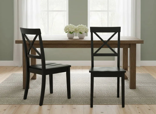 Modern Cross Back Dining Chairs, Set of 2 in Black with Solid Wood Seat for Elegant Home Decor