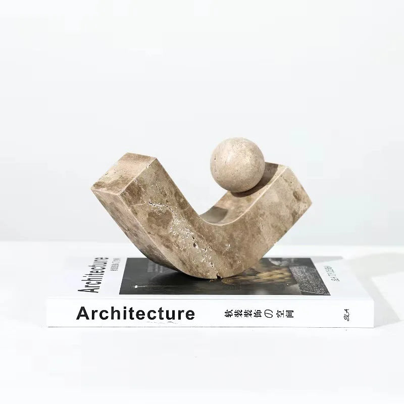 Geometric Arc Stone Ornament - Modern Sculpture | Desk Decor