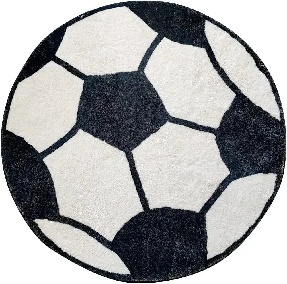 Sports Ball Round Rug - Football & Basketball Kids Room Carpet