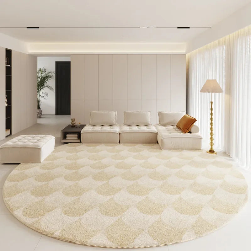 Geometric Round Rug - Modern Textured Living Room Carpet