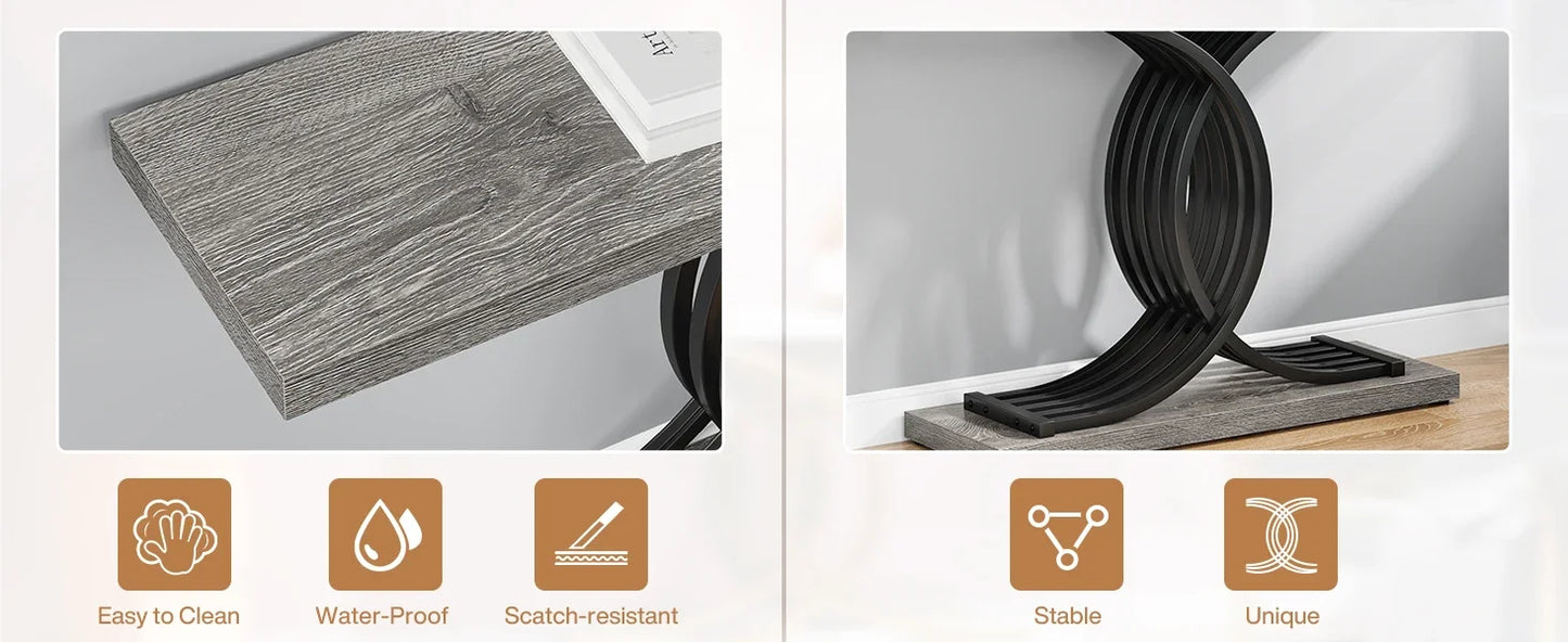 Industrial Entryway Table, 39-Inch Console Table Accent Table with Geometric Metal Legs, Narrow Wood Sofa Table for Entrance