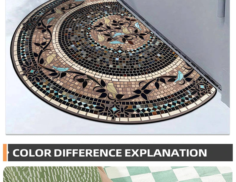 Semicircular Entrance Mat - Marble Texture Anti-Slip Door Rug