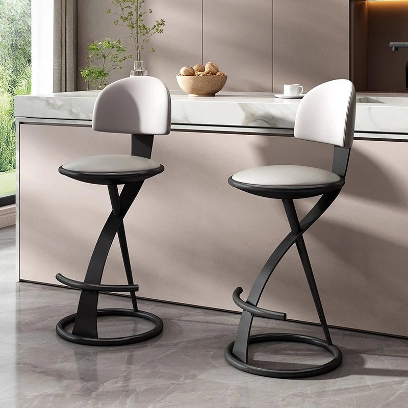 Adjustable Height Bar Stool with Backrest - Faux Leather Counter Stool with Footrest and X-Base Metal Frame
