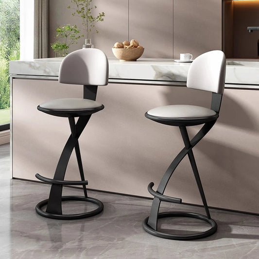 Adjustable Height Bar Stool with Backrest - Faux Leather Counter Stool with Footrest and X-Base Metal Frame