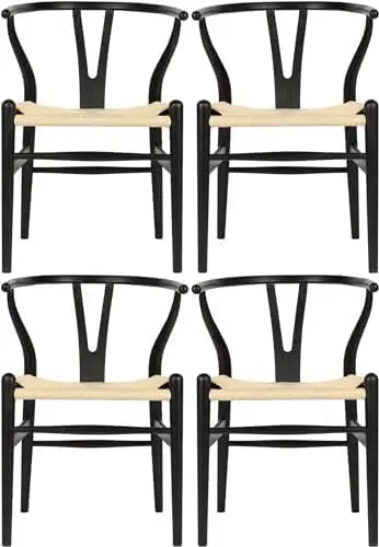 Wishbone Dining Chair Set of 2 - Solid Beech Wood with Woven Rope Seat
