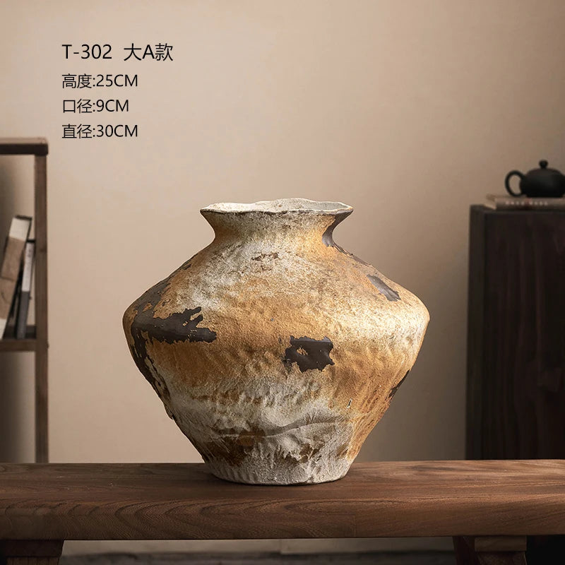 Jingdezhen Ceramic Vase Retro Style Nostalgic Pure Handmade B & B Hotel Tea Room Wabi Sandy Wind Zen Ornament Flower Ware