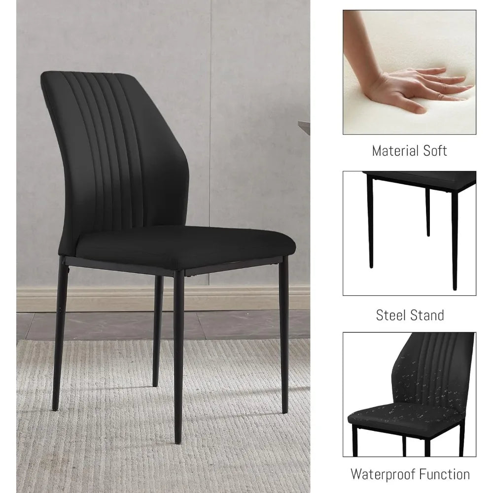 46.5" Modern 5-Piece Kitchen Table Set Rectangular Wood Dining Table with 4 Upholstered Leather Chairs