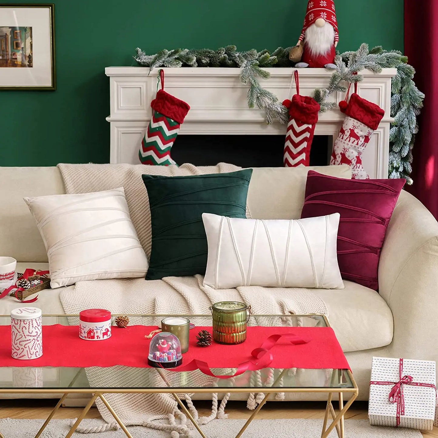 Set of 2 Decorative Green Throw Pillow Covers Soft Solid Velvet Pillow Covers Cushion Case for Sofa Bedroom подушки декоративные