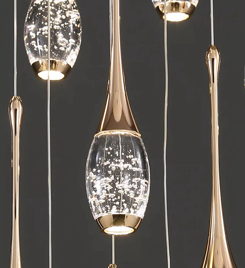 Crystal Chandelier: Multi-Drop Spiral Pendant Light in Gold - 30cm x 120cm