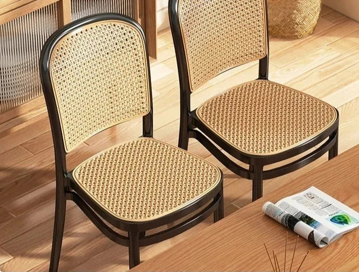 Black Rattan Dining Chair with Natural Cane Webbing and Cushion