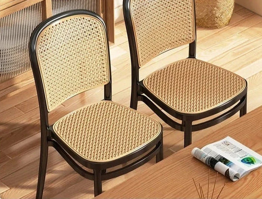 Black Rattan Dining Chair with Natural Cane Webbing and Cushion