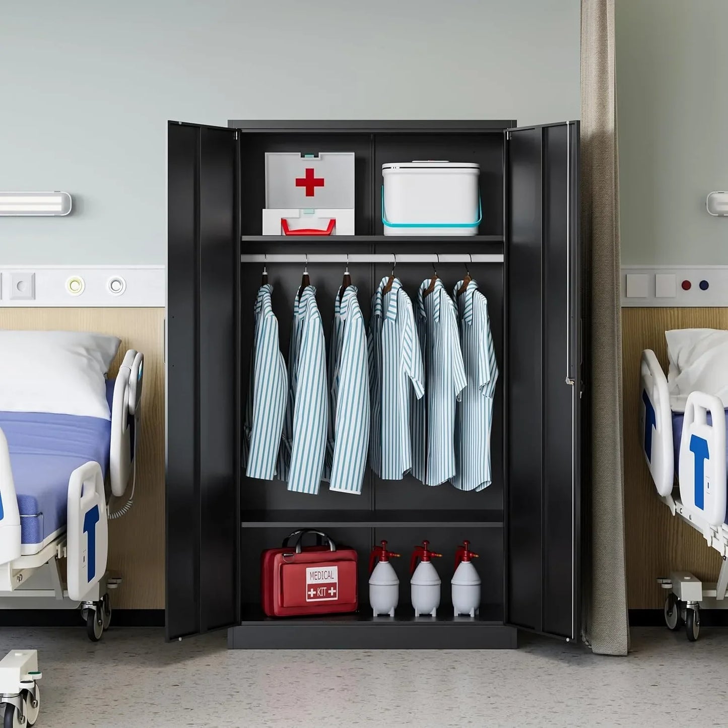 72" X 36" X 18" Metal Wardrobe Cabinets with Lock for Home Room Fire Department Clothing Locker Storage Cabinet